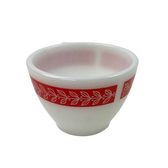 *3-Vtg Anchor Hocking Red Laurel Leaf Boullion Custard Cup Milk Glass Retro - Picture 3 of 4